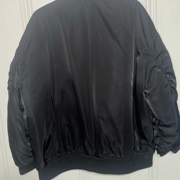 Black Bomber Jacket with Silver Zipper by Sincerely Jules - Size XL - Picture 7 of 9